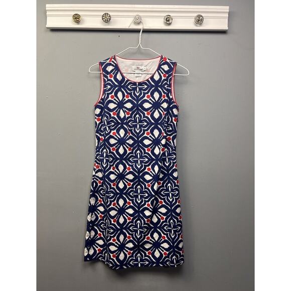 Vineyard Vines Whale Tail Tile Embroidered Dress Womens size 00 Blue Sleeveless - Picture 1 of 6